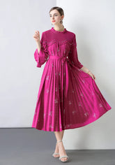 HEYFANCYSTYLE Female Flowy Plissé Pleated Sequin Modest Luxury Dress